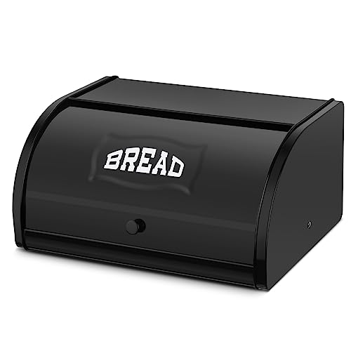 Hossejoy Brotaufbewahrung, Brotkasten aus Metall, Brotkasten mit Roll-Top-Deckel, Brotkastenhalter, Brotkasten hält für Ihre Küchentheke (schwarz) von Hossejoy