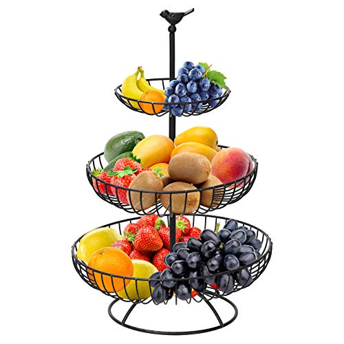 Hossejoy Obstkorb, 3 Stöckig Obstkorb für Mehr Platz auf der Arbeitsplatte, Obstschale & Snack-Verkaufsständer, Perfekt für Obst, Gemüse, Snacks, Haushaltsgegenstände (Schwarz) von Hossejoy