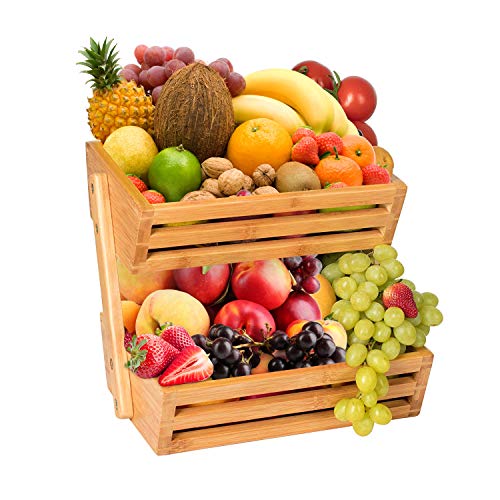 Hossejoy Obstkorb, Bambus 2-stufiger Servierkorb Obstschale & Snack-Verkaufsständer, Perfekt für Obst, Gemüse, Snacks, Haushaltsgegenstände und vieles mehr von Hossejoy