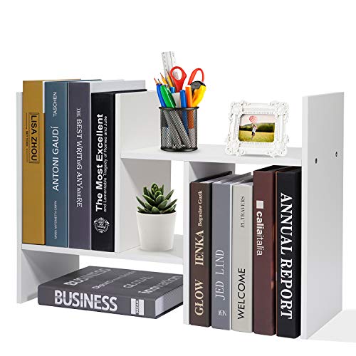 Hossejoy Schreibtisch-Organizer, Büro-Aufbewahrungsregal, verstellbar, Holz, Schreibtisch-Organizer, Display-Regal, Arbeitsplatte, Bücherregal, freier Stil, Doppel-H-Display (weiß) von Hossejoy