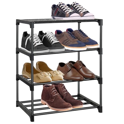 Hossejoy Schuhregal mit 4 Ablagen, Metall Schmales Schuhschrank, Multifunktional Schuhablage Schuhaufbewahrung, Standregal für Eingang, Wohnzimmer, Schlafzimmer von Hossejoy