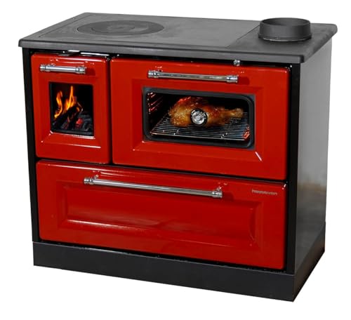 Kaminofen mit Backfach und Herdplatte 4012 Rot Holzofen 8 kW Holz Ofen Mehrfachbelegung Kamin Heizofen Küchenherd von Hosseven