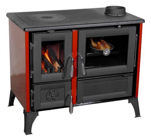 Kaminofen mit Backfach und Herdplatte 4013 Rot Holzofen 8 kW Holz Ofen Mehrfachbelegung Kamin Heizofen Küchenherd von Hosseven