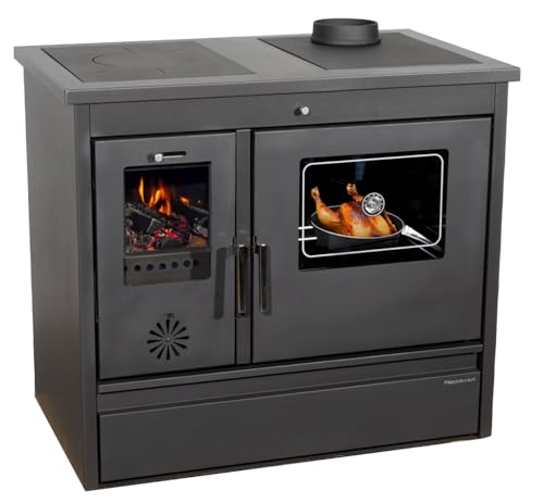 Kaminofen mit Backfach und Herdplatte 4050 Lotus Classic Schwarz Holzofen 11 kW Holz Ofen Mehrfachbelegung Kamin Heizofen Küchenherd von Hosseven