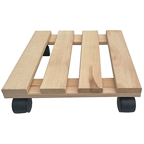 1x Rolluntersetzer eckig Pflanzroller 30x30 cm - max. 120 kg Traglast - aus Buchenholz - Stabil & robust - Für Pflanztöpfe, Möbel & schwere Gegenstände von Hossi's Wholesale