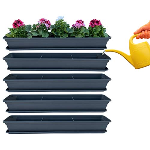 Hossi's Wholesale Blumenkasten mit Wasserspeicher 80cm, 4 Stück, Balkon Pflanzenkasten in Anthrazit mit Untersetzer von Hossi's Wholesale