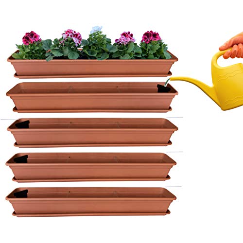 4er Blumenkasten Set Balkonkasten Pflanzkasten Terracotta mit Bewässerungssystem und Balkonkasten Untersetzer 100cm von Hossi's Wholesale