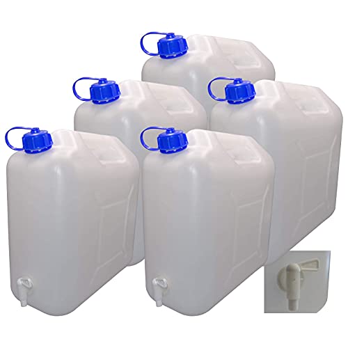5 x 20 L Kanister mit Deckel, Zapfhahn und Ausgießer, natur Trinkwasser 5 x 20 L Kanister mit Deckel, Zapfhahn und Ausgießer, natur Trinkwasser von Hossi's Wholesale