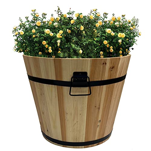 Holz Pflanzkasten | Pflanzkübel | Kräuterbeet | Pflanzkübel | Pflanzentopf | Balkonkasten | Holzkübel | Dekokasten | Dekokübel | Eiche-Look | Größe S = 19,5cm - Höhe 19cm von Hossi's Wholesale