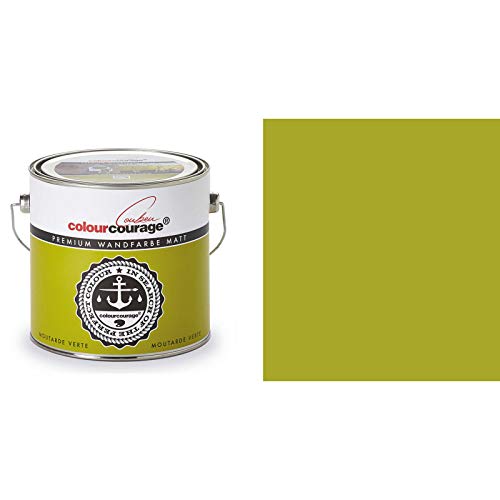 Hossi's Wholesale 2,5 Liter Colourcourage Premium Wandfarbe Moutarde Verte Gelb Grün | L709449L04 | geruchslos | tropf- und spritzgehemmt von Hossi's Wholesale