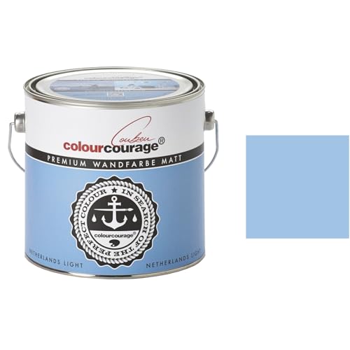 Hossi's Wholesale 2,5 Liter Colourcourage Premium Wandfarbe Netherlands Light Blau Hellblau | L709449L05 | geruchslos | tropf- und spritzgehemmt von Hossi's Wholesale