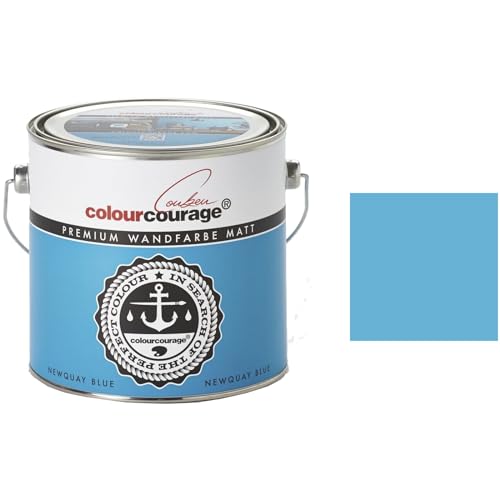 Hossi's Wholesale 2,5 Liter Colourcourage Premium Wandfarbe Newquay Blue Blau Cremeblau| geruchslos | tropf- und spritzgehemmt von Hossi's Wholesale