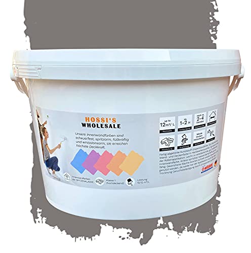 Hossi's Wholesale 2,5 Liter Premium Klasse 1 Wandfarbe Eagle Rays Grey | Dunkelgrau | tropf- und spritzgehemmt | hochdeckend | geruchslos | Edelmatt… von Hossi's Wholesale