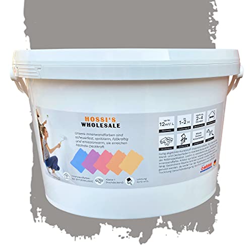 Hossi's Wholesale 2,5 Liter Premium Wandfarbe Oasis Grey Grau matt| geruchslos | tropf- und spritzgehemmt von Hossi's Wholesale