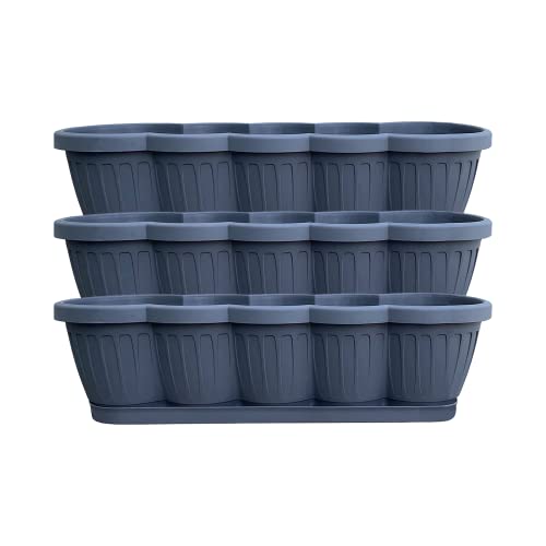 Hossi's Wholesale 3er Set Blumenkasten 40cm, Balkonkasten mit Wasserspeicher, Pflanzkasten Anthrazit im Wellendesign mit passendem Bewässerungsuntersetzer Hossi's Wholesale 3er Set Blumenkasten 40cm, Balkonkasten mit Wasserspeicher, Pflanzkasten Anthrazit im Wellendesign mit passendem Bewässerungsuntersetzer von Hossi's Wholesale