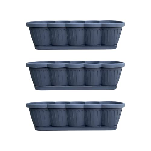 Hossi's Wholesale 3er Set Blumenkasten 60cm, Balkonkasten mit Wasserspeicher, Pflanzkasten Anthrazit im Wellendesign mit passendem Bewässerungsuntersetzer von Hossi's Wholesale