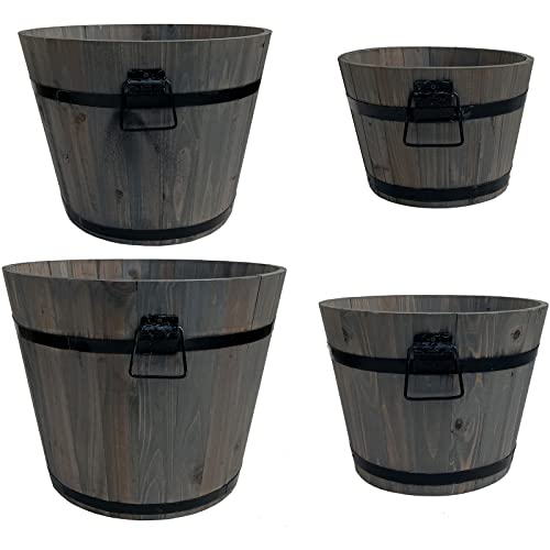 Hossi's Wholesale 4er Set runde Holz Pflanzkasten | Pflanzkübel | Kräuterbeet | Pflanzkübel | Pflanzentopf | Balkonkasten | Holzkübel | Dekokasten | Dekokübel | Shabby-Look von Hossi's Wholesale