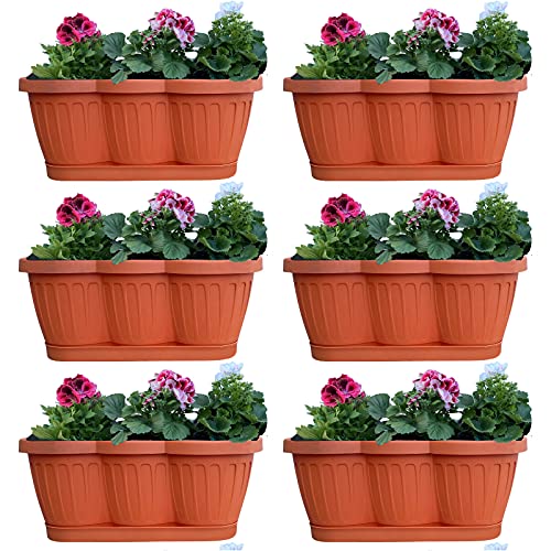 Hossi's Wholesale 6er Set Blumenkasten 40cm, Balkonkasten mit Wasserspeicher, Pflanzkasten Terracotta im Wellendesign mit passendem Bewässerungsuntersetzer von Hossi's Wholesale