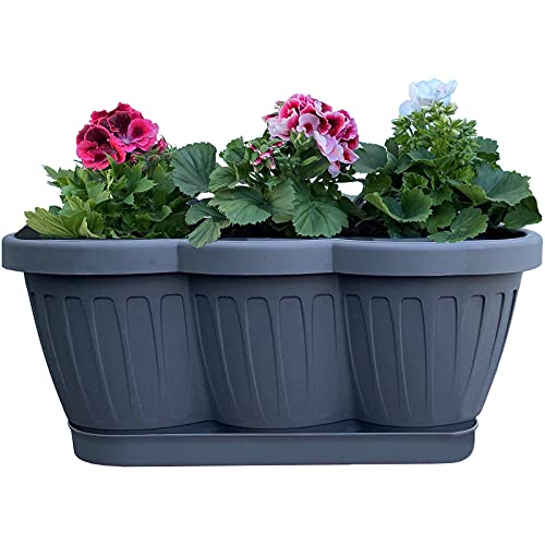 Hossi's Wholesale Blumenkasten 40cm, Balkonkasten mit Wasserspeicher, Pflanzkasten Anthrazit im Wellendesign mit passendem Bewässerungsuntersetzer von Hossi's Wholesale