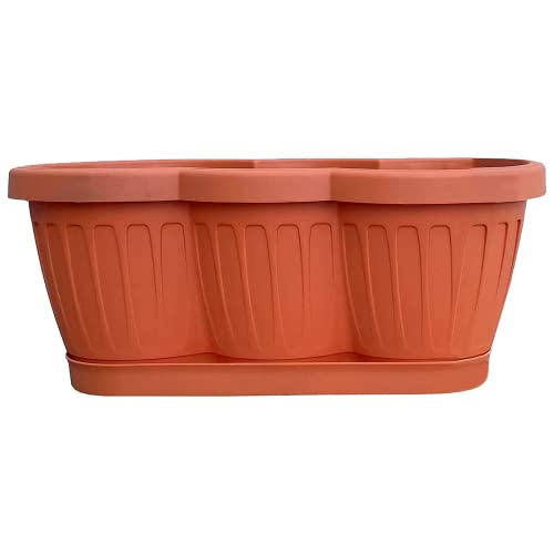 Hossi's Wholesale Blumenkasten 40cm, Balkonkasten mit Wasserspeicher, Pflanzkasten Terracotta im Wellendesign mit passendem Bewässerungsuntersetzer von Hossi's Wholesale