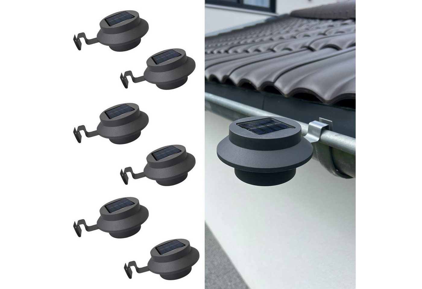 Hossi's Wholesale Gartenleuchte 6 Dachrinnen Solarleuchten LED Lampen Schwarz Garten Außen Regenrinne von Hossi's Wholesale