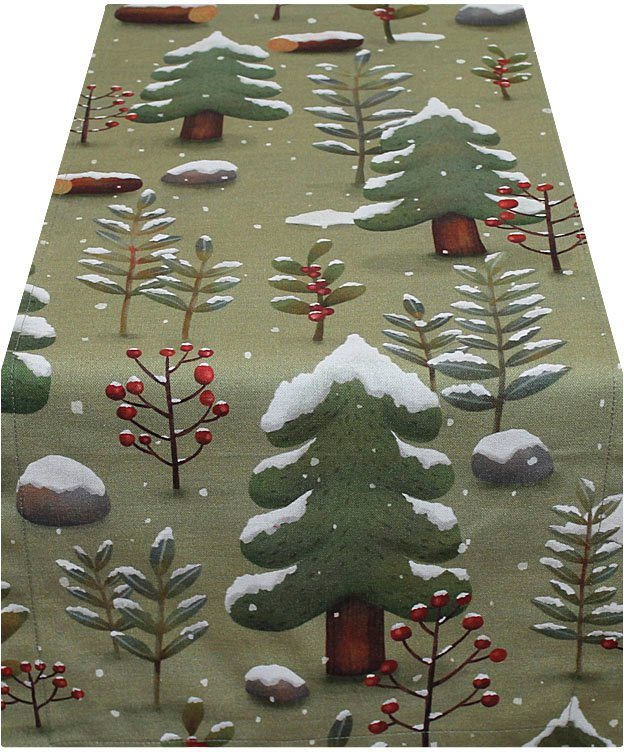 HOSSNER - HOMECOLLECTION Tischläufer Schneewald, Weihnachtsdeko, Winterzeit (1-tlg), mit weihnachtlichem Motiv von Hossner Homecollection