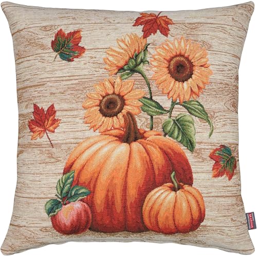 Hossner Gobelin Kissenhülle Kissenbezug Kürbis 45x45 Dekokissen Halloween Kissen Herbst Beidseitiges Herbstmotiv von Hossner