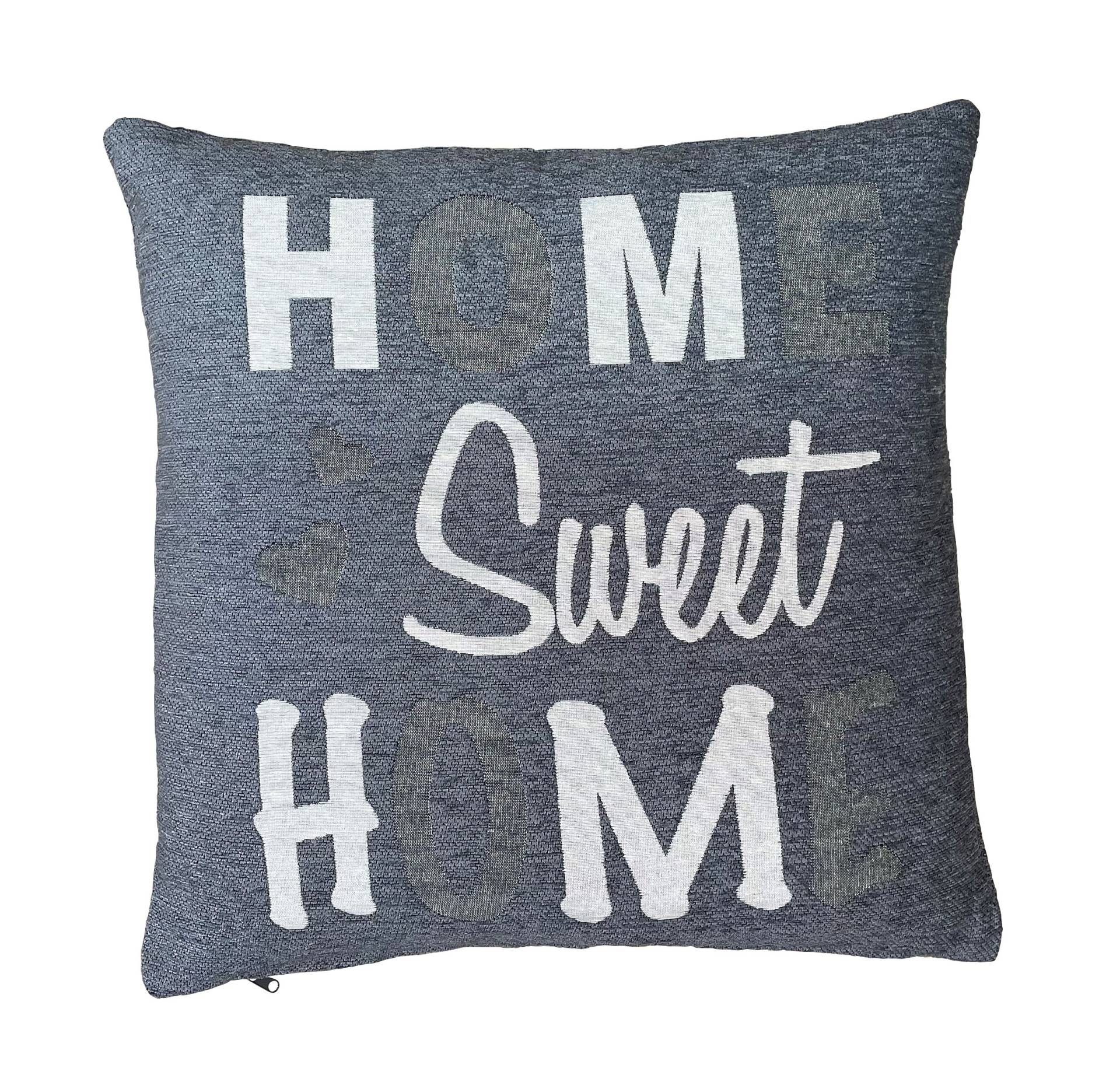 Hossner Heimtex Home Sweet home Jaquard Kissenhülle mit Schriftzug Grau 45x45 cm von Hossner