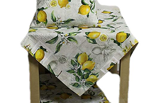 Hossner Tischdecke Mitteldecke Zitrone Frucht weiß gelb 85x85 cm 100% Baumwolle von Hossner