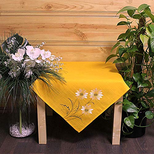 Hossner Tischdecke Orange 85x85 Eckig Stickerei Blumen Mitteldecke Sommer Kaffeedecke Decke Bestickt Stoff 100% Polyester von Hossner