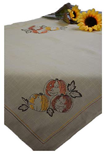 Tischdecke Mitteldecke Kürbis Halloween Herbst Leinenoptik Geschenkidee 85 x 85 cm Beige von Hossner