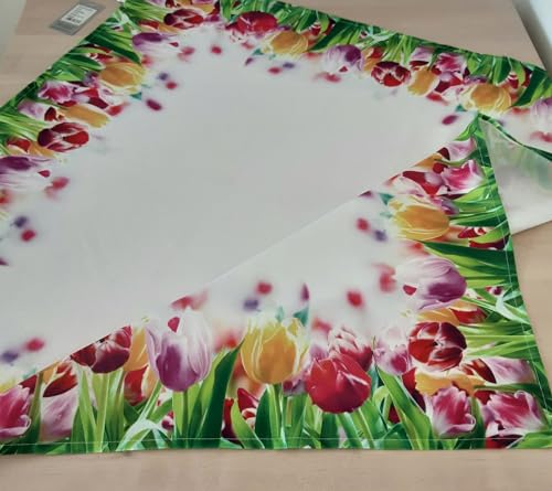 Tischdecke Mitteldecke mit Tulpenmotiv Ostern Osterzeit Frühling, in verschiedenen Größen (85 x 85) von Hossner