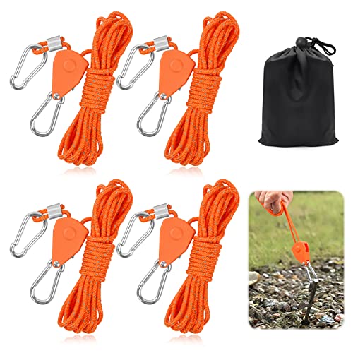 4 Stück 4mm Reflektierend Abspannseile Seil mit Seilspanner, 4M Seil Ratsche Zeltschnur Leuchtend mit Spanner Einsteller Einstellbare Nylon Outdoor Seil für Zelt Zeltplane Sonnensegel Camping von Hossom