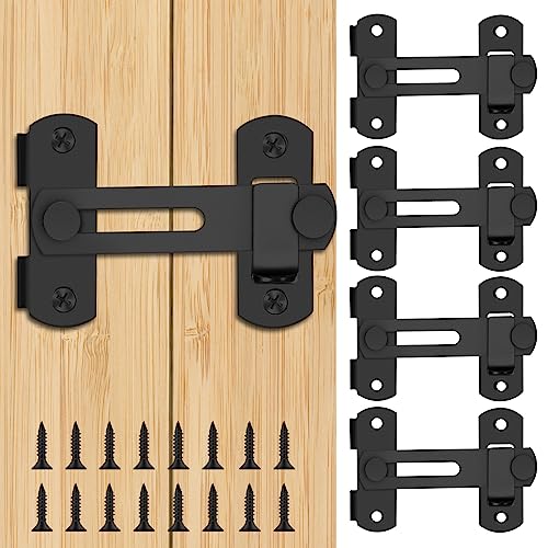 4 Stück Türriegel, Schieberiegel aus Edelstahl Flip Latch, Riegel Tür mit Schrauben, Türverriegelung Klein Schiebeschloss, Schiebetürschloss für Tor, Fenster, Schlafzimmer, Toilette, Deck (Schwarz) von Hossom