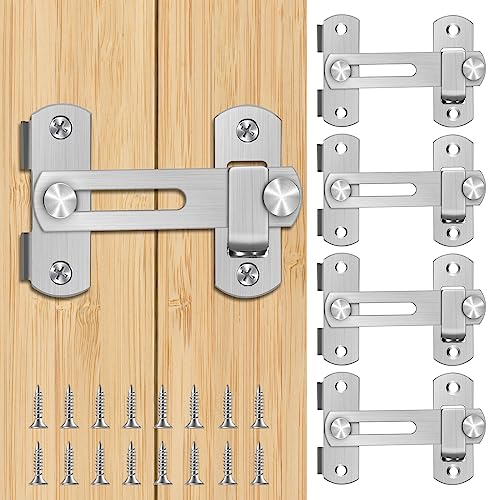 4 Stück Türriegel, Schieberiegel aus Edelstahl Flip Latch, Riegel Tür mit Schrauben, Türverriegelung Klein Schiebeschloss, Schiebetürschloss für Tor, Fenster, Schlafzimmer, Toilette, Deck (Silber) von Hossom