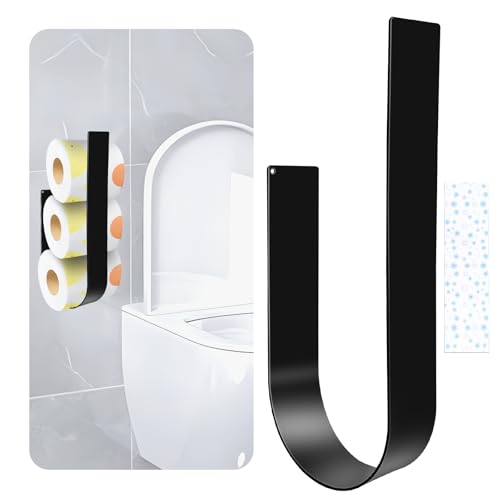 Hossom Klopapierhalter Schwarz Ohne Bohren, Platzsparende Toilettenpapier Aufbewahrung für 3 Rollen mit U-Design, Selbstklebend für Bad, WC und Küche – Ideal für Mieter, Familien & kleine Wohnungen von Hossom