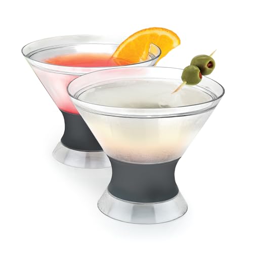 Host Freeze Isolierte Martini-Kühlbecher Doppelwandiges Stielloses Cocktailglas mit Gefriergel zum Einfrieren, 2er-Set 266 ml, Grau, 12.065x12.065x10.16 cm von Host