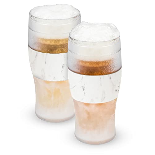 Host Freeze Biergläser, 470 ml Doppelwandiges Kunststoff-Kühlglas mit Gefriergel zum Einfrieren, 2er-Set, Marmor von Host