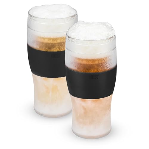Host Freeze Biergläser, 470 ml Doppelwandiges Kunststoff-Kühlglas mit Gefriergel zum Einfrieren, 2er-Set Schwarz von Host
