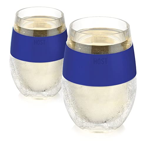 Host Freeze Cooling Cup, Double Wall Insulated Freezer Chilling Tumbler with Gel, Glasses for Red and White Wine, 8.5 oz (250ml), Set of 2, Blue von Host