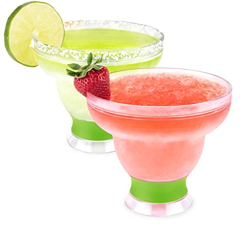 Host Freeze Stemless Margarita Plastic Glass Insulated Gel Chiller, Double Wall Frozen Cocktail, 12 oz. (355ml), Set of 2 Cups, Green von Host