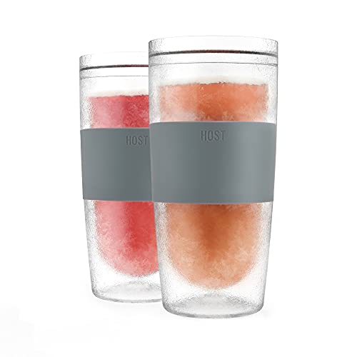 Host Tumbler Freeze Double Walled Insulated Freezable Drink Chilling Tumbler/Travel Drinkware, Comfort Silicone Grip, 16 oz (473ml), Set of 2, Grey von Host