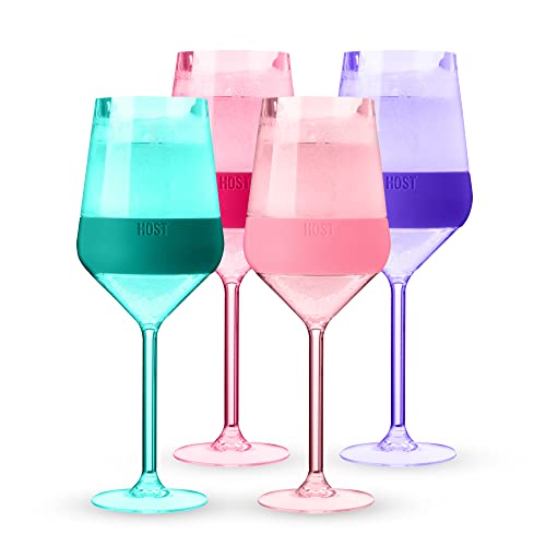 Host Wine Freeze, Doppelwandige Weingläser mit Stiel, Gefrierkühlbecher mit aktivem Kühlgel und isoliertem Silikongriff | 4er-Set Kunststoffbecher, 192 ml (6,5 oz) – Getönt (10036) von Host