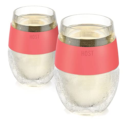 Host Wine Freeze Kühlbecher 2er-Set Doppelwandiger Isolierter Gefrierbarer Getränkekühlbecher mit Gefriergel, Gläser für Rot- und Weißwein, 250 ml, Korallenrot von Host