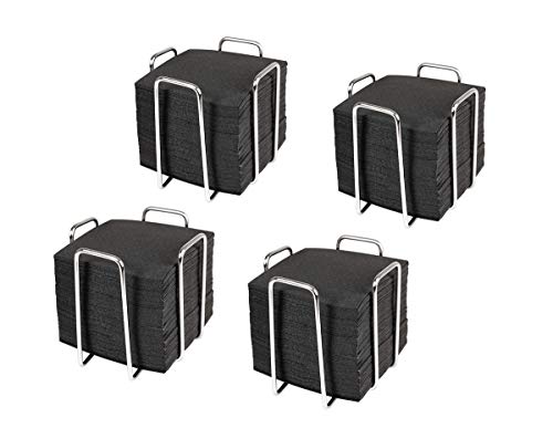 HostelNovo - 4er Set Serviettenringe mit 200 Stück Cocktailservietten 10x10 cm - Serviettenhalter aus robustem Edelstahl - schwarze Servietten, Einwegpapier von Hostelnovo