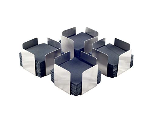 HostelNovo - Serviettenhalter ideal für Cocktailservietten - Serviettenhalter aus Edelstahl - 11 x 11 x 7 cm - Packung mit 4 Serviettenringen inklusive 200 schwarzen Micropoint-Servietten von Hostelnovo