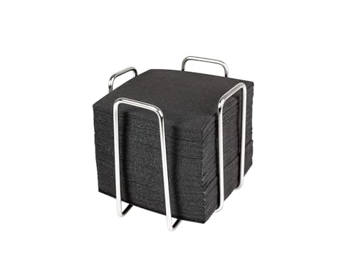 Hostelnovo - Serviettenhalter aus Edelstahl mit 50 schwarzen Cocktailservietten, 10 x 10 cm von Hostelnovo