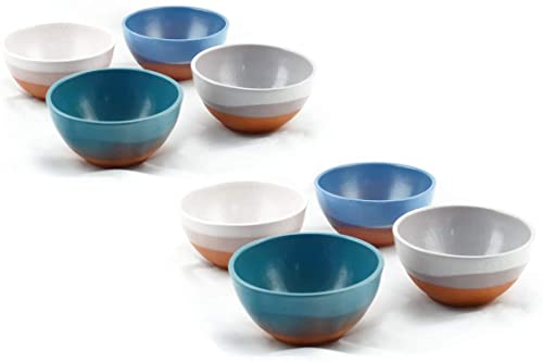 Hostelnovo - Set mit bunten Schüsseln, aus natürlicher Keramik, hergestellt in Spanien und handbemalt, 4 Farben: Blau, Grün, Türkis, Grau und Weiß (4) von Hostelnovo