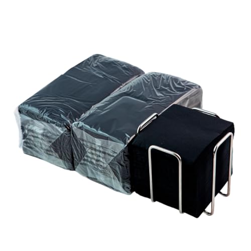 Packung mit 300 schwarzen Cocktailservietten aus Papier + Serviettenhalter aus Edelstahl, Mikropunkt-Textur, dicker und saugfähig, 10 x 10 cm, zusammengefaltet Hostelnovo von Hostelnovo