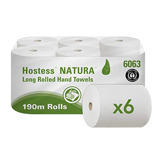 Hostess NATURA Papierhandtücher aus 100% Recyclingmaterial 6063 – 1-lagige Rollenhandtücher – 6 x 190 m Papierhandtücher in Rollen (1,140 m gesamt) von KIMBERLY-CLARK